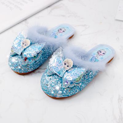 China Hot Fashion Trend Dropshipping Sale Girls Slippers Cartoon Disney Princess Girls Party Cute Fur Kids Shoes Fashion Slippers for sale