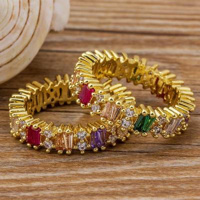 China Hot Sale BOHEMIA Rainbow Rhinestone Gold Plated Rings Cubic Zirconia Copper Jewelry For Women Wedding Rings Wholesale for sale