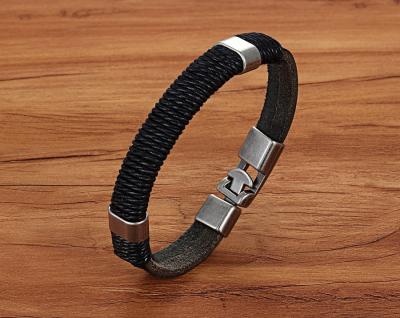 China New Design Men's Fashionable Handmade Double-Layer Wrap Buckle Bracelet Alloy Woven Leather Wristband For Male for sale