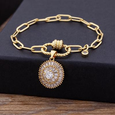 China 2021 CZ Gold Chain Bracelet 18K Gold Bracelets Ladies CLASSIC Copper Bracelets Beads Gold Plated Jewelry Gift Adjustable Bracelet Pendant for sale