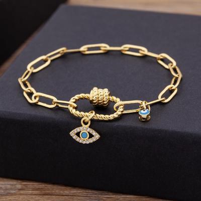 China 2021 Fashion Copper Zircon Bracelets Eye Link Charm Bracelet Romantic Gold Plated Jewelry For Women Wedding Engagement Party for sale