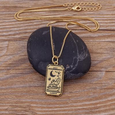 China New Fashion Casual/Sporty Square Moon Copper Cubic Zirconia Chain Pendant Necklace For Party Wedding Couple Jewelry Wholesale for sale