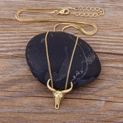 China Fashion New Hyperbola Taurus Head Gold Zircon Necklaces Hyperbole Jewelry Copper Neck Chain Pendant Durable Women Best Gift for sale