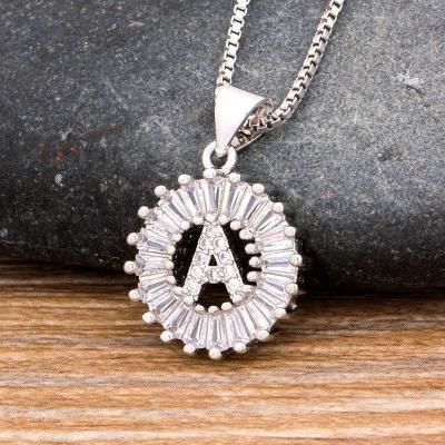 China New Trendy CLASSIC 26 Crystal Letter Pendant Necklace Initial Silver Plated Zircon Neck Chain For Women Jewelry Girls for sale