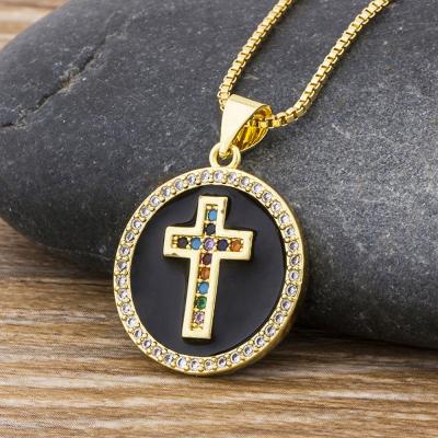 China CLASSIC Good Quality Copper Gold Plated Zircon Cross Necklace Long Chain Pendant CZ Necklace Jewelry Gift For Women Men for sale