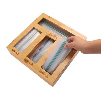 China Viable New Design Baggie Organizer Food Wholesale Storage Bag Natural Bamboo Wood Organizer for sale