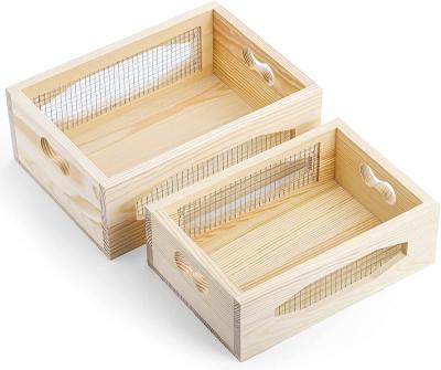 China Europe 2 Piece Countertop Basket Wood Storage Box Farmhouse Wooden Nested Decorative Box for sale