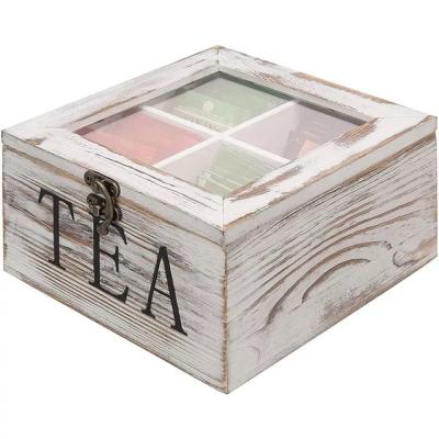 China Custom Europe DesignWooden Rustic Wood Tea Bag Storage Box Gift Tea Bags Box With Lid for sale