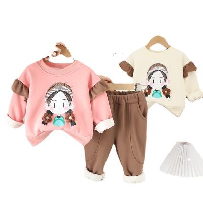 China 100% Organic Cotton 2023 Girls' winter suit children's foreign style baby clothes winter children long-sleeved two-piece set little girl hoodie for sale