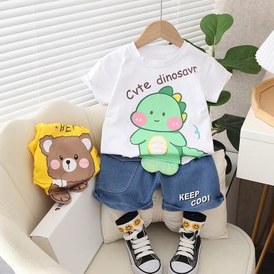 China Fashion\comfortable\durable 2023 Yiwu Children's Wear Wholesale Cute Cartoon Pattern Summer Boys and Girls' T-shirts, Denim Shorts, Casual Apparel 2-piece S for sale