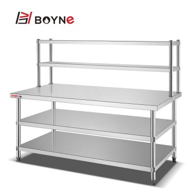 China Adjustable Height Different Height Quality Stainless Steel Three Platform Working Table Bench With Finished Shelf for sale