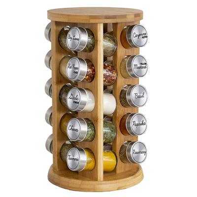 China New Design Viable Round 20pcs Spice Jar Storage Kitchen Bamboo Rack Wooden Rotating Organizer For Countertop for sale