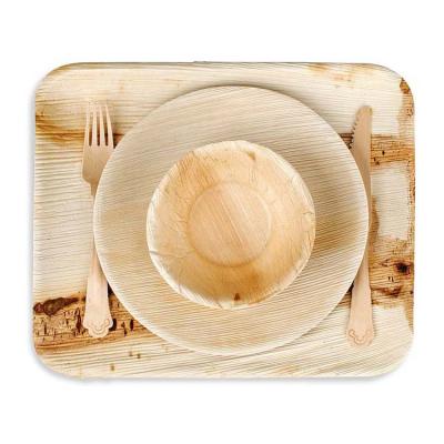 China New Kitchen Travel Products Wast Areca Bamboo Disposable Zero Outdoor Eco-friendly Minimalist BBQ Palm Leaf Dishes For Wedding Party Picnic for sale