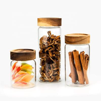 China China Suppliers Small 120ml 200ml Food Spice Storage Jar Airtight Containers Freshness Preservation Kitchen Wood Lid With Wooden Lids for sale