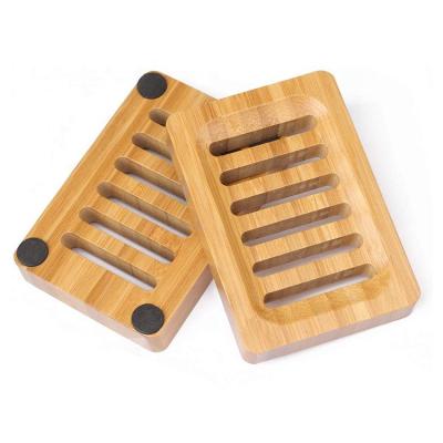 China Sustainable Luxury Rectangle Soap Dish Biodegradable Eco-Friendly Bamboo Holder For Kitchen Bathroom Sink Shower for sale