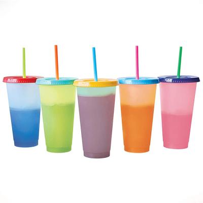 China Color Changing Tumbler With Straw Amazon Best 2020 Hot Sale 24oz 700ml PP Plastic Color Changing Cold Mug Set With Lid And Straw for sale