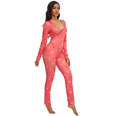 China 2021 QUICK DRY sexy long sleeved home wear long one piece pajamas women plus size ladies overalls for sale