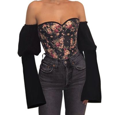 China 2021 Sustainable Crop Tops Women's Corset Long Sleeve Sexy Ladies Clothing Top Women's Denim Top Off The Shoulder Shirts For Women for sale