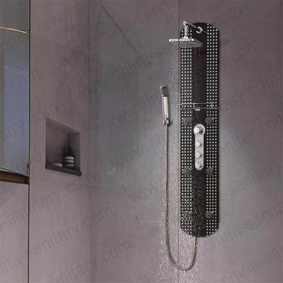 China Best Quality 4 Ways Shower Faucets Massage System Diverter Shape Tempered Glass Shower Panel Elegant Metered for sale