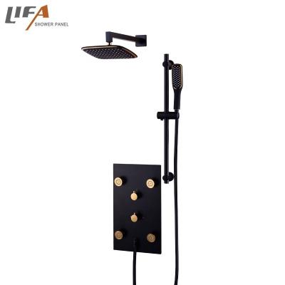 China Without Slide Bar New Design Multifunctional Spa Massage Hidden Shower Wall Mounted Black Panel for sale