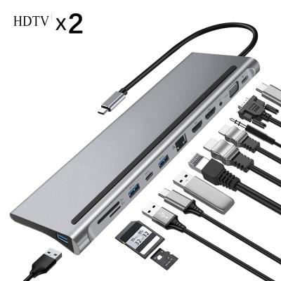 China For Most Type-C Laptops 12 In 1 4K USB C HUB Docking Station Monitor Multi USB Port Type C To DP HDTV VGA Adapter for sale