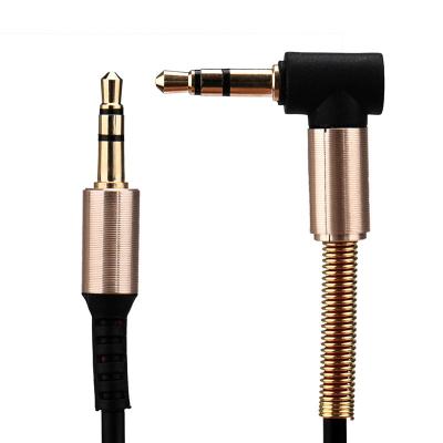 China Speaker 90degree gold plated AUX stereo audio cable. 3.5mm spring hose for smartphone for sale