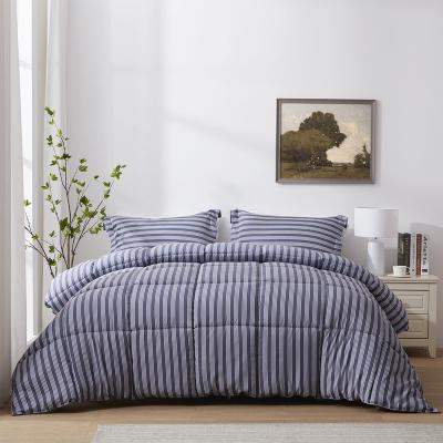 China Queen Size Home Comforter Set Polyester Percale Stripes Down Alternative Gray Comforter Sets for sale