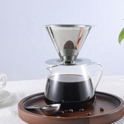 China Hot Selling Viable Pour Over Glass Coffee Carafe Reusable Drip Stainless Steel Filter Hand Crafted Portable Coffee Maker for sale