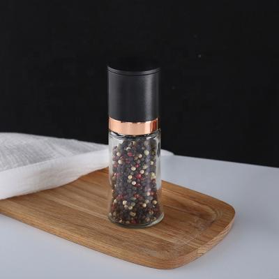 China Viable Pepper Grinder BBQ Grinder 100ML Glass Jar and 18/8 Manual ABS 304 Stainless Steel Ring Ceramic Core Spice Salt Plastic Pepper Mill for sale