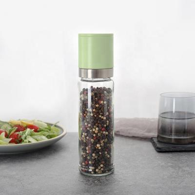 China Chinagama Kitchen Decor 100ML Viable Glass Jar and 18/8 Manual ABS 304 Stainless Steel Ring Ceramic Core Spice Salt Plastic Pepper Mill for sale