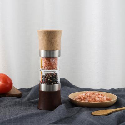 China Sustainable Wooden Pepper and Salt Grinder 2 in 1 Spice Grinder Ceramic Spice Grinder Adjustable Salt and Pepper Grinder Black Salt Pepper Grinder for sale