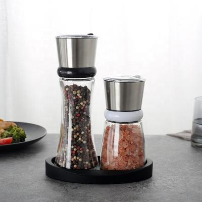 China Workable Set of 2 Salt and Pepper Grinder and Manual Stainless Steel Adjustable Grinder Salt Pepper Crusher Grinder Spice Grinder for sale