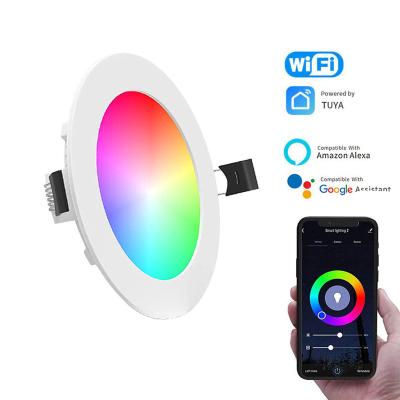 China Modern Minimalist Tuya Wifi Voice App LED Full Color Dimming Remote Control Ceiling Light Rgbcw Smart Led Downlight for sale