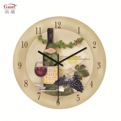 China Home Wall Decoration Glass Wall Clock with Scenic Landscape Design and Oil Painting for sale