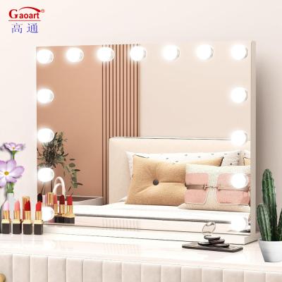 China Large White Illuminated Hollywood Makeup Vanity Mirror with LED Lights for sale