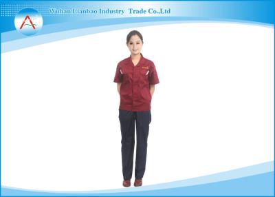 China Red TC or Cotton Chemical Treated Factory Work Uniforms With Short Sleeve for sale