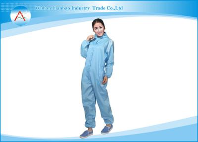 China Women Blue Reusable Hooded ESD Coverall Clean RooAm Attire GMP Class 1000 for sale