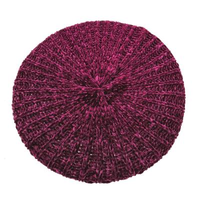 China Striped Chenille Snood Beret With Stripe Soft Knit Beanie Berets for sale