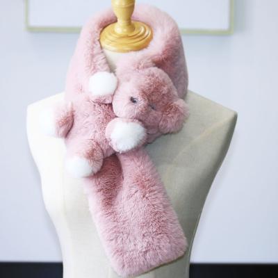 China Shortly 2020 New Fashion Cute Faux Fur Scarf With Bowknot Decoration For Women And Kids for sale