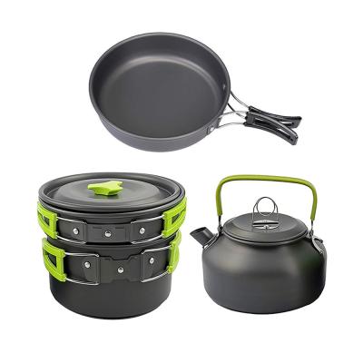 China New Sustainable Outdoor Teapot Combination Camping Enamel Pot Folding Cookware Set for sale