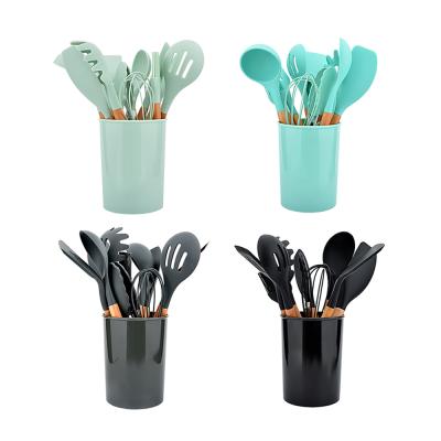 China Sustainable Custom High Quality Silicone And Wood Cookingware Utensils Kitchen Handle Kitchen Set Cooking for sale