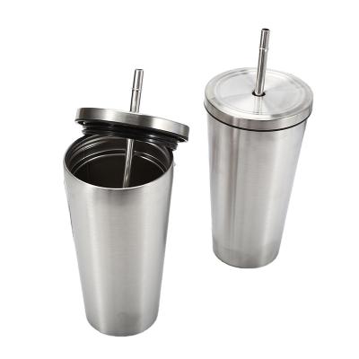 China 500ML 304 Stainless Steel Cold Water Cup Viable Straw Cup Portable Smart Coffee Large Capacity Cup With Straw for sale