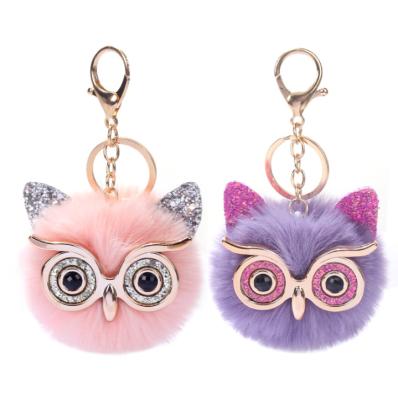 China Key Chain Pendant Ball Owl Pompoms Keychains Girl Charm Decoration Faux Fur Ball Accessory Pom Pom Keychain Keyring Fluffy Love Puff for sale