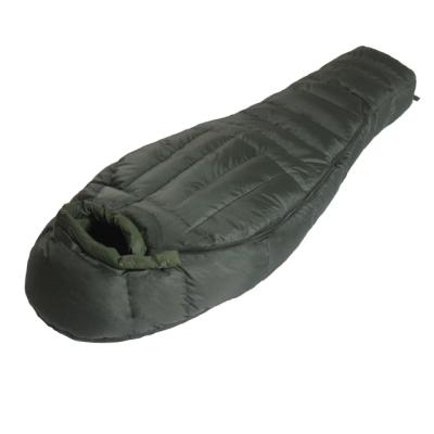 China Hot Sale Adult Outdoor Waterproof Mummy Goose Down Mummy Winter Military Green Sleeping Bag For Hiking Travel Camping for sale