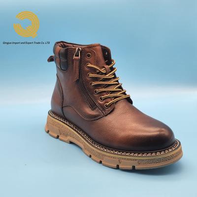 China Fashion Trend 2022 OEM Factory Wholesale Custom Logo Men's Top Grain Genuine Leather ZIP Martin Boots Winter Shoes For Men for sale