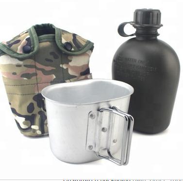 China AOO Grade Aluminum + HDPE Plastic Military Style 1 Liter Water Bottle Canteen With Covers Cases And Belt Clips Camouflage Rockers for sale