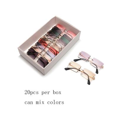 China Fashion Sunglasses free shipping 20pcs New Rectangle Box Sun Glasses Frameless Men Fashionable Small Size Ocean Glass Metal Rimless Sunglasses Women for sale