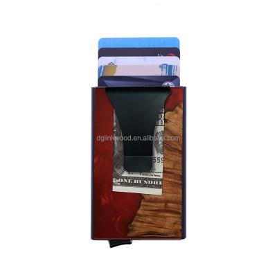 China RFID Good Selling Wooden Phone Docking Key Holder Stand Men With Money Clip Blocking Rfid Slim Wallet C10 for sale