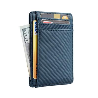 China RFID Blocking Genuine Leather Slim Minimalist Vintage Mens ID Card Holder Carbon Fiber Wallet With ID Card Window YX for sale