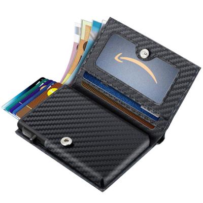 China RFID Blocking Protects Carbon Fiber Business Leather Metal Aluminum Wallet For Men RFID Blocking Noise Slim Up Card Holder Custom Logo YX for sale